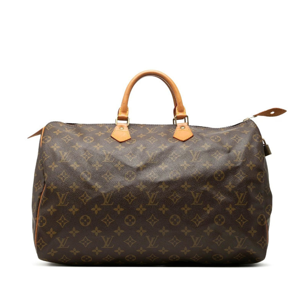 Louis Vuitton Monogram Speedy Handbag Brown Leather